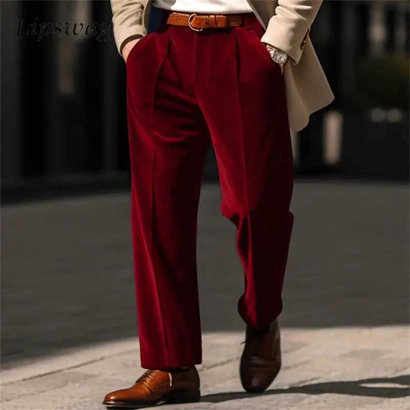 2025 Spring Fall Fashion Solid Color Velvet Trousers for Men New Casual Loose Straight Pants Streetwear W250819