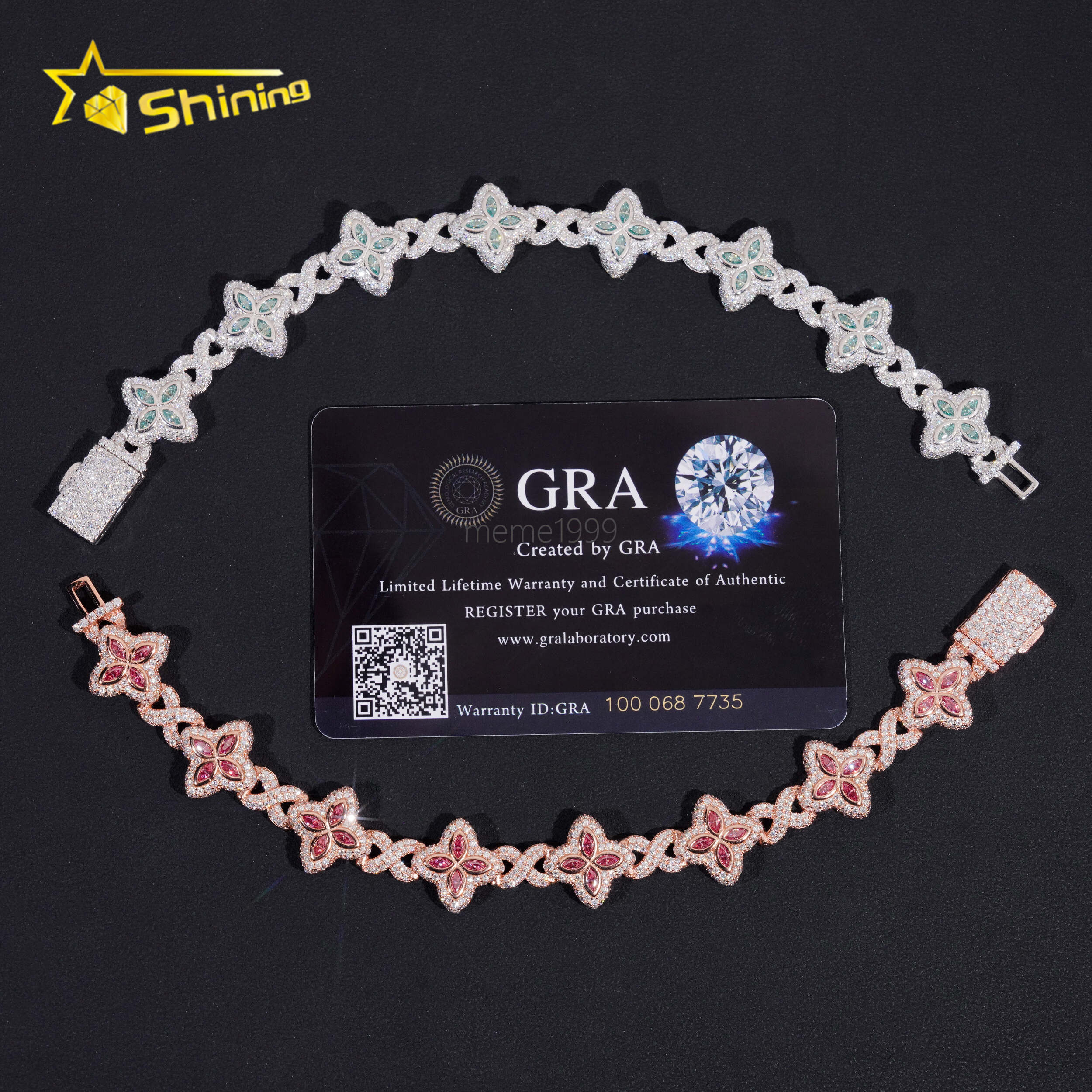 New Design Iced Out Colors Moissanite Cuban Link Chain Sterling Silver 925 Moissanite 15mm Bracelets Hip Hop Mens Jewelry