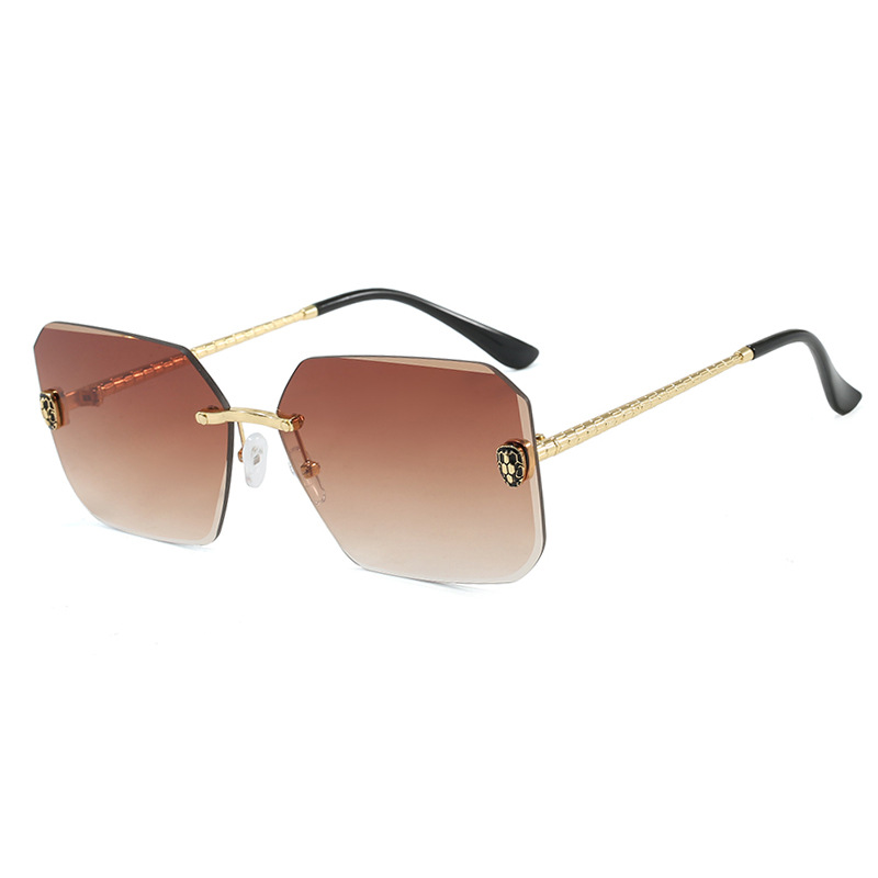 2025 Snake Accent Rimless Square Sunglasses Metal Edge Luxury Shades for Women Euro Influencer UV400 Statement Eyewear