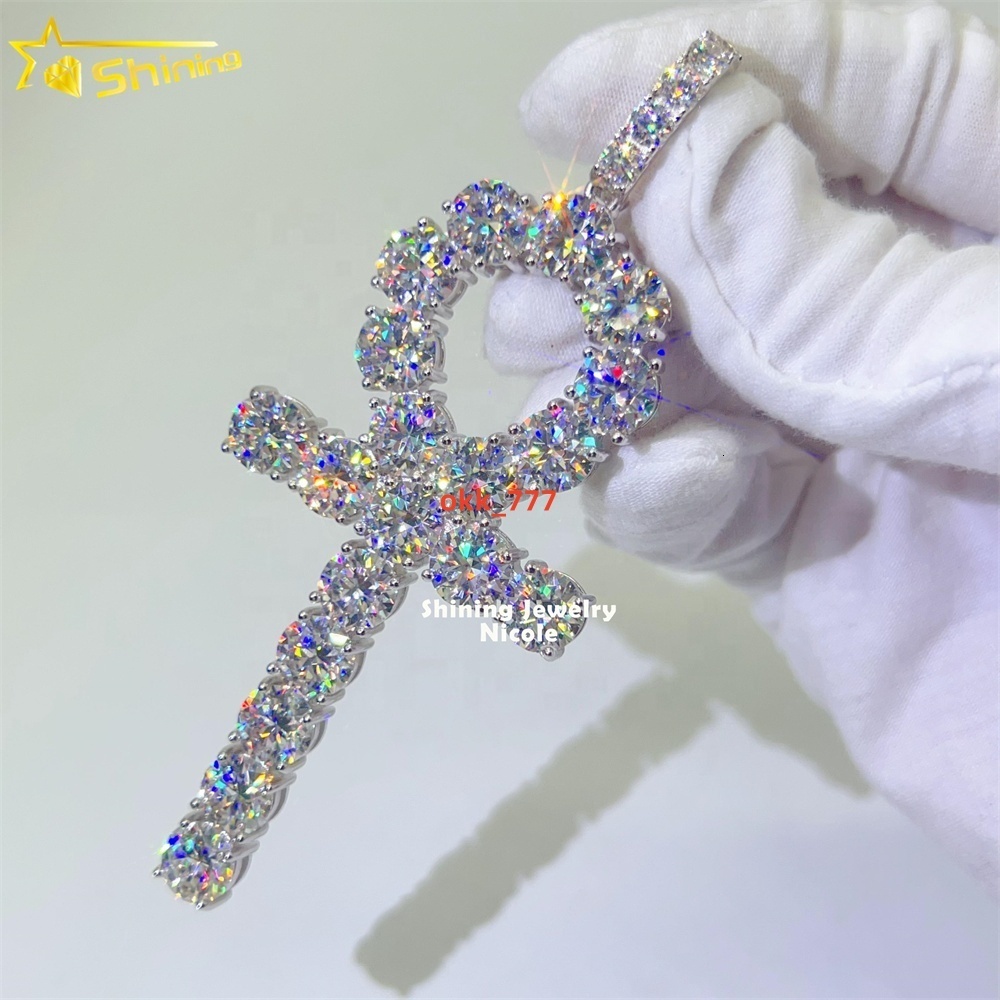 High Quality Bling Mens Silver 925 Big Custom D VVS Diamond Moissanite Cross Pendant