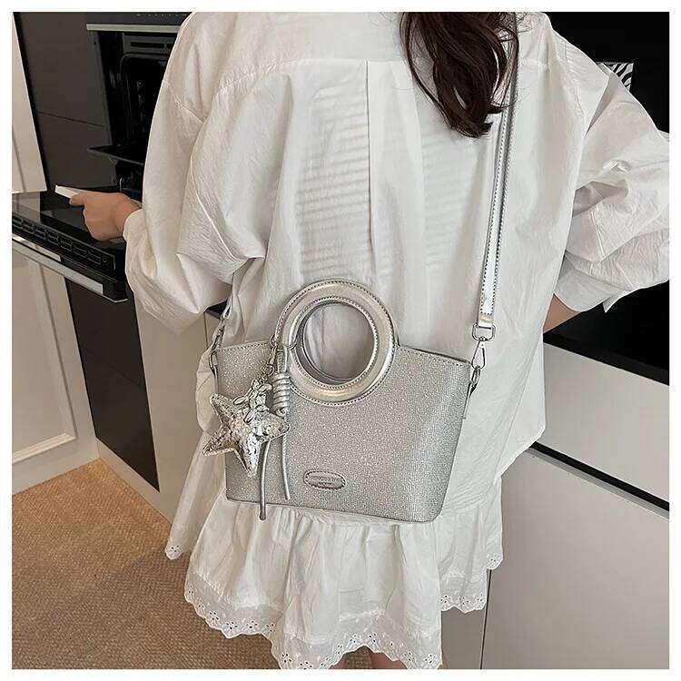 Designer Pendant Sequined PU Leather Floral Print Women S Handbag Fashion Crossbody Bag Bucket Tote