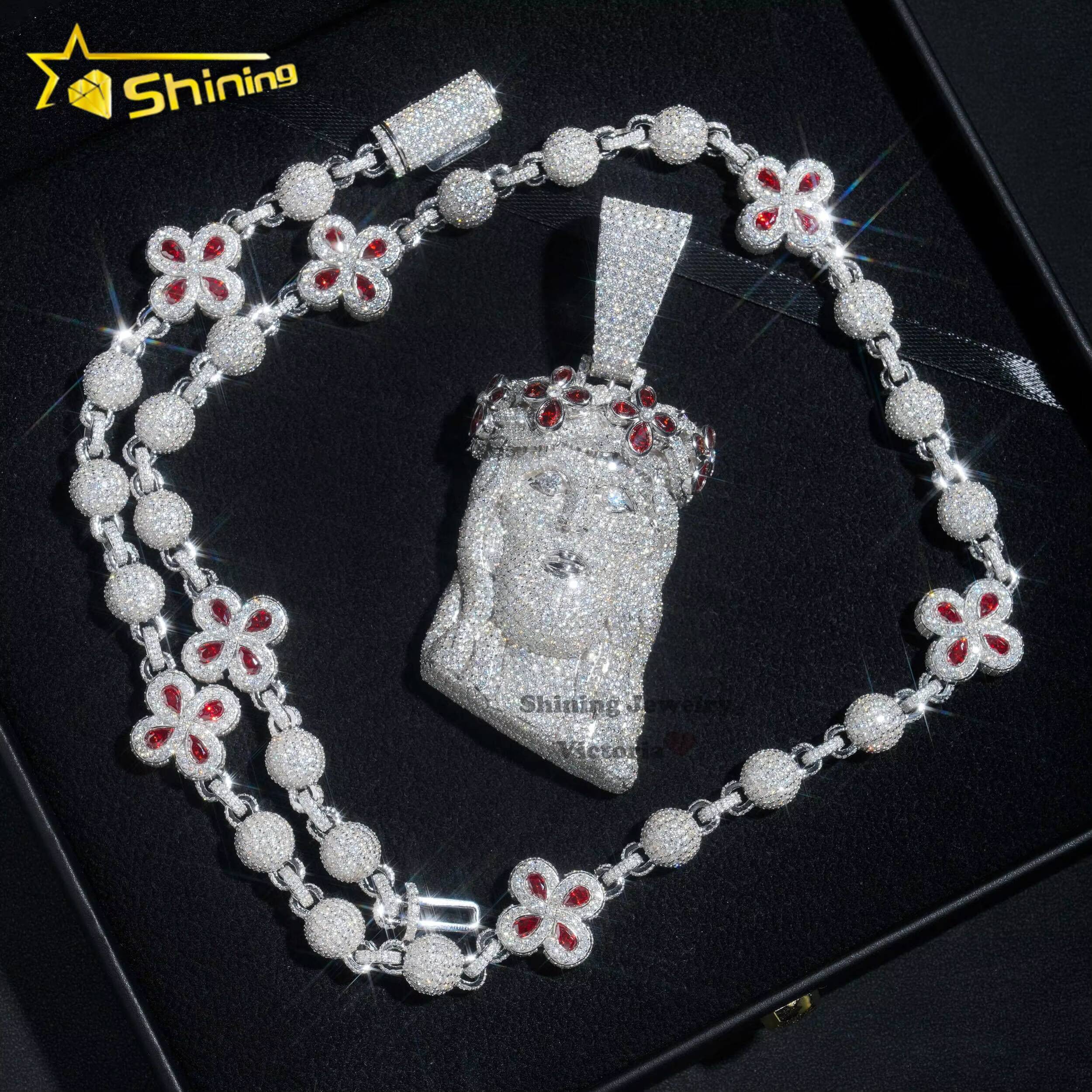 Custom Luxury 3 Tall Jesus Pendant 925 Sterling Silver 14k Gold Plated Fancy Cutting Moissanite Jesus Head Pendant