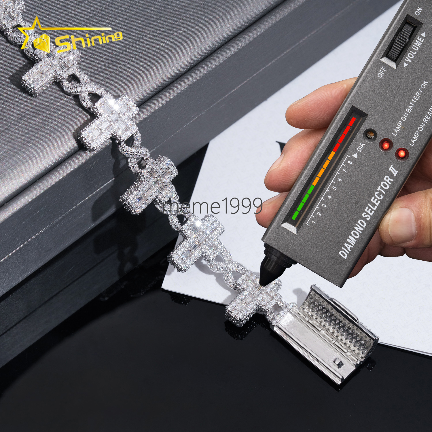 Luxury bling baguette Moissanite Cross Infinity Link Chain Sterling Silver 925 iced out jewelry moissanite diamond Bracelet