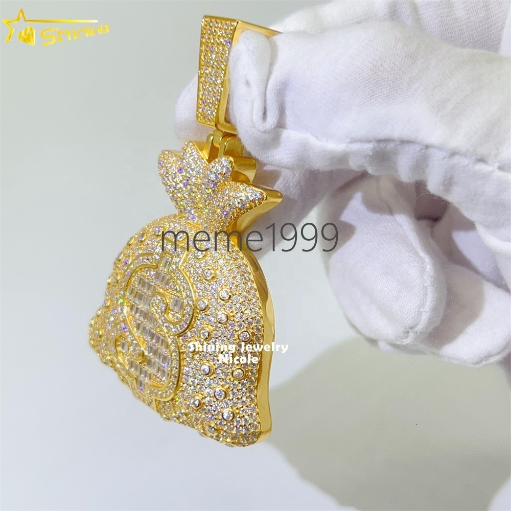 Top Quality Pass Diamond Tester 925 Sterling Silver Money Bag Hip Hop Custom Moissanite Pendant