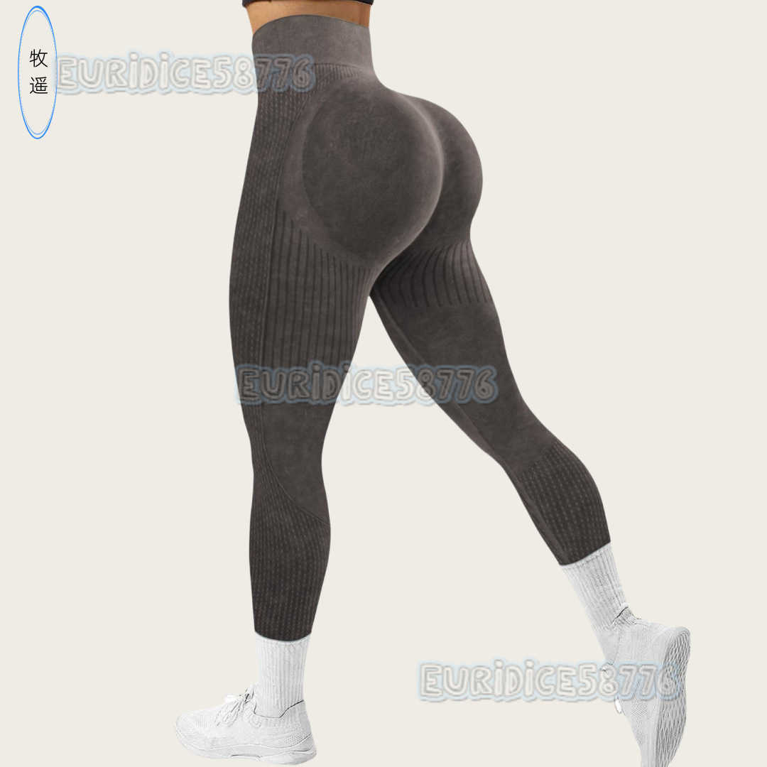 Sand Wash Seamless Yoga Pants High Waist Peach Hip Lift Fitness Pants Women Running Washed Matte Tight Sports Pants H250819