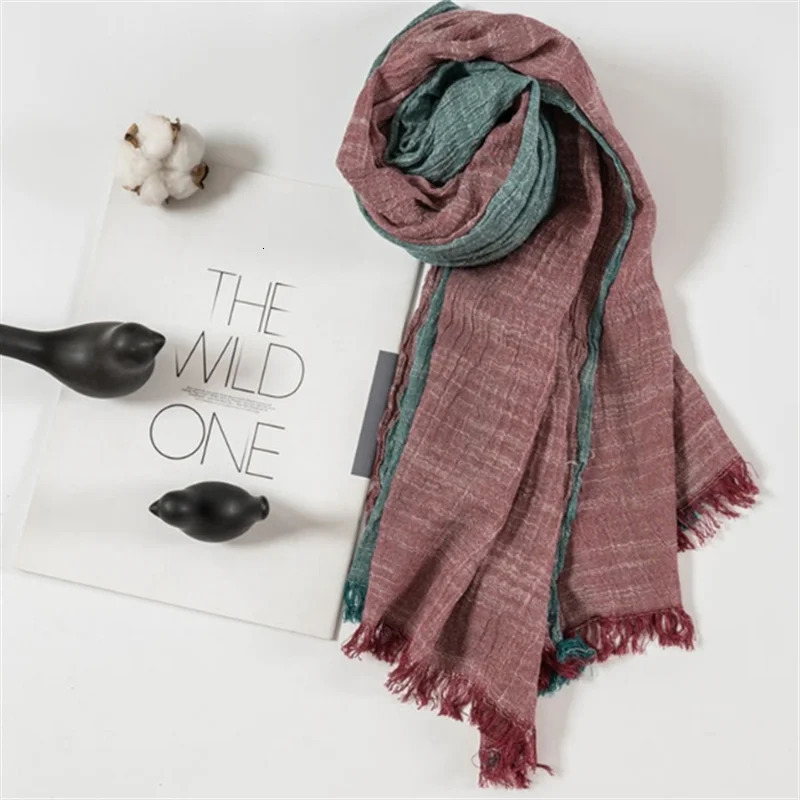 Cotton Linen Striped Scarf for Men Autumn Winter Patchwork Scarves Warm Neckerchief Male Accessories Bufanda Shawl 250818