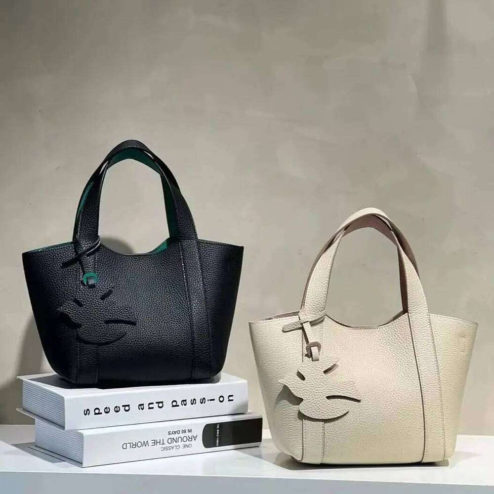 Double Sided Vegetable Basket Fashion Lychee Pattern Genuine Leather Handbags For Women Large Capacity Bucket Bag