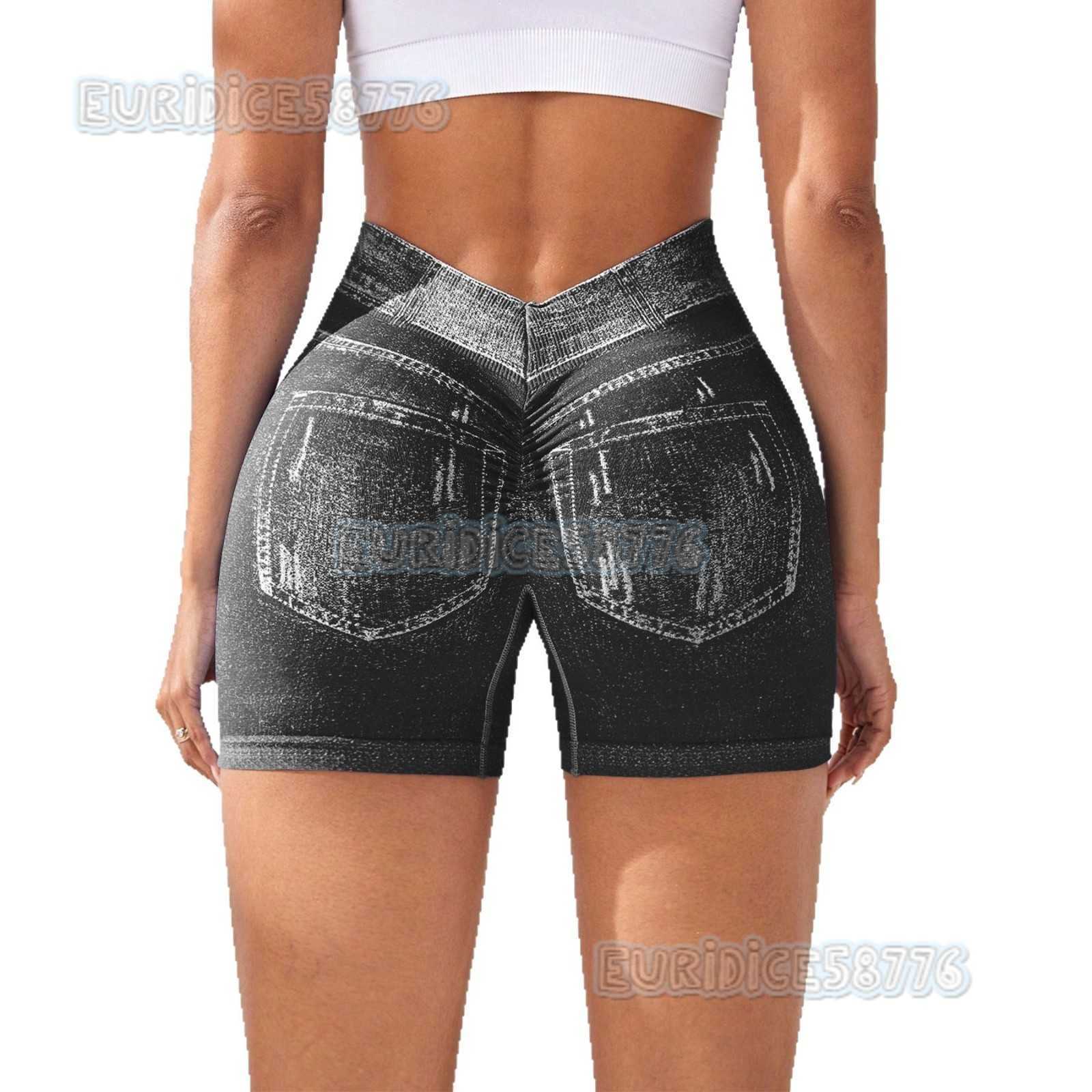 Imitation Denim Seamless Yoga Shorts for Women Back v Waist Hip Lift Quick-dry Tight-fitting Running Sports Fitness Shorts H250819