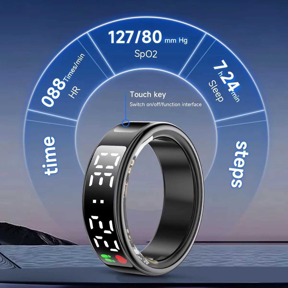 New SR08 Smart Ring LED Display Screen Heart Rate Sleeping Sports Modes Health Monitoring for Men and Women Stainless Steel Sports Ring W250819