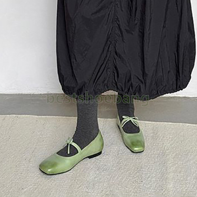 designer shoes ballet flat low heels loafers womens fashion square head mary jane green pink soft-soled non-slip ladies single shoes size 35-40
