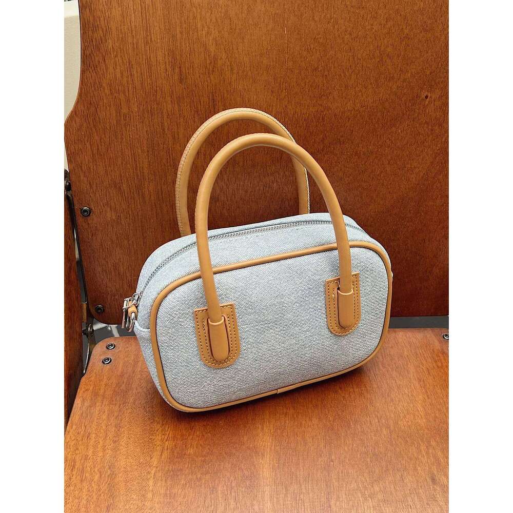 Designer PU Canvas Patchwork Women's Handbag Casual Crossbody Bag Pillow Bowling Boston Tote