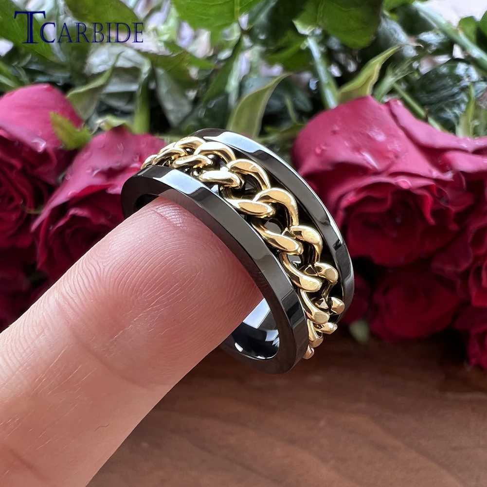 8mm Black Blue Rotating Ring for Men and Women Fashion Stainless Steel Jewelry with Chain Inlay In Stock W250819