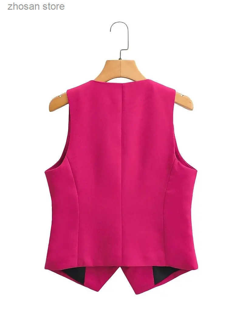 Women Fashion V Neck Slveless Pockets Short Vest Jacket Office Lady Single Breasted Casual Slim WaistCoat Tops CT2208 250714 S250819