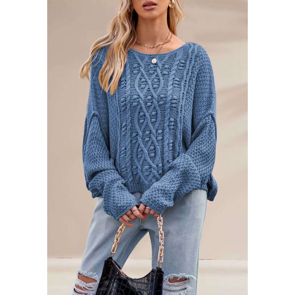 New Autumn Winter Women's Knitted Round Neck Twisted Loose Sweater B5