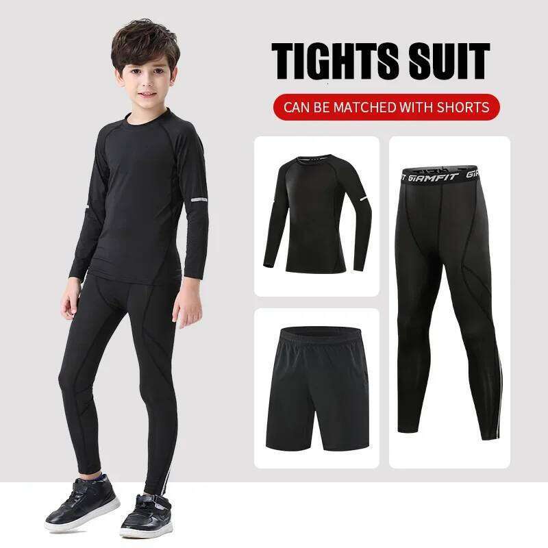 Winter Underwear For Kids Outdoor Running Set Boy Gym Jogging Compression Workout Thermal Tights Child Soccer Kit