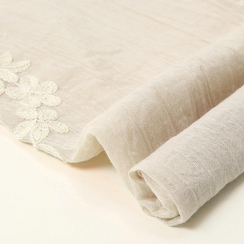Fashion Embroidery Floral Long Scarf Hijab Woman Cotton Shawl Summer Solid Color Wraps For Ladies Casual Stole Headband 180*80cm 250818