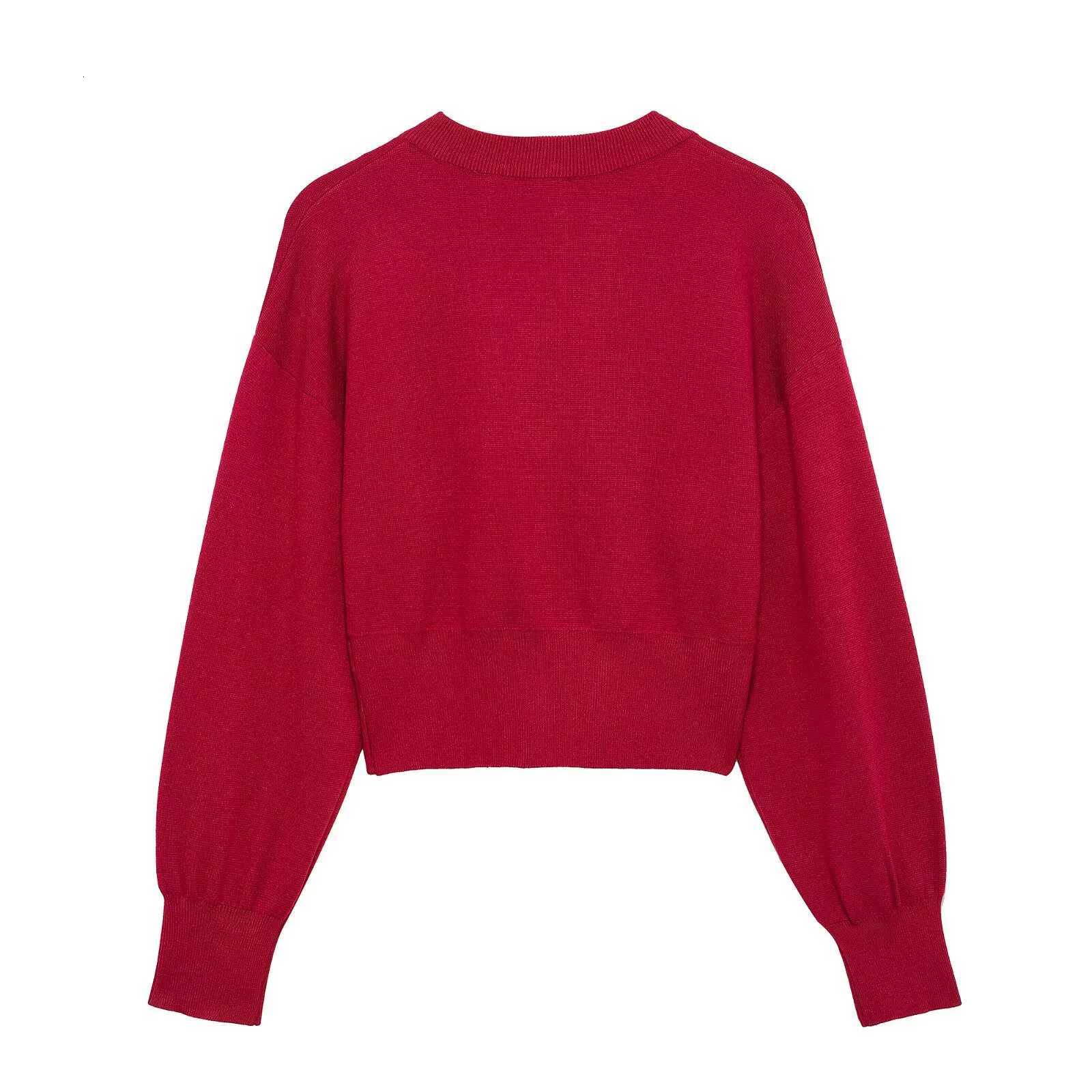 2025 New Red Heart Round Neck Short Lantern Sleeve Knitted Cardigan Sweater Jacket for Women Spring and Autumn XJ250819