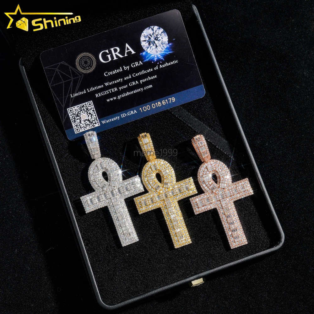 Hip Hop High Quality 925 Silver Gold Plated Pass Diamond Tester Custom Moissanite Cross Pendant