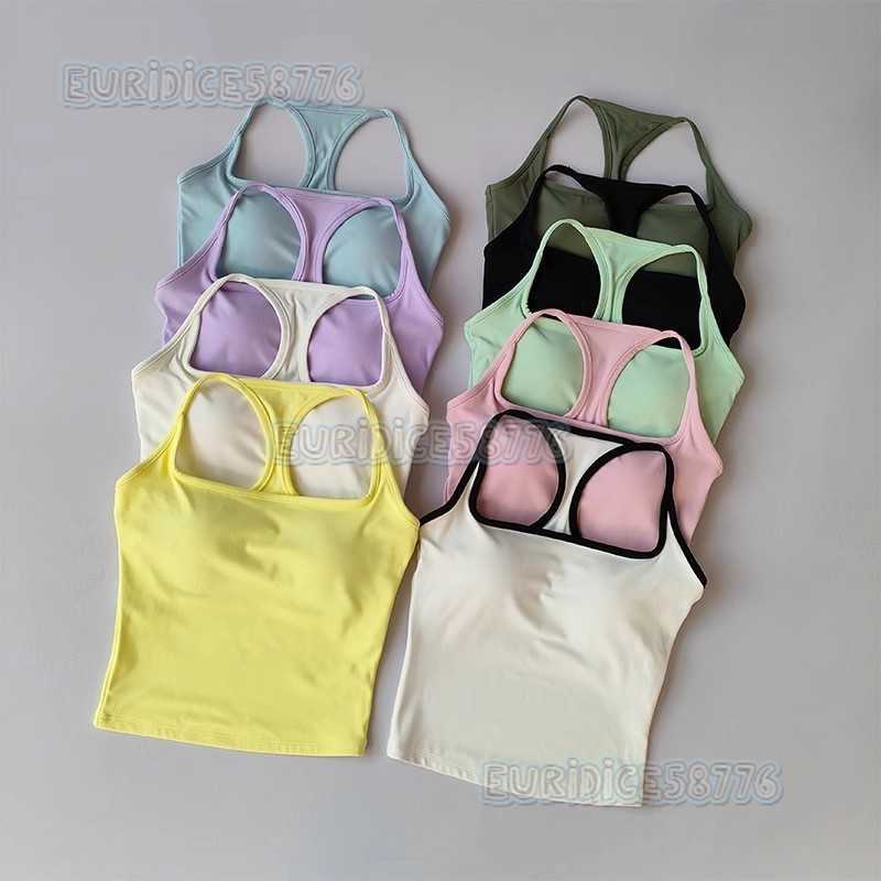 Color-block Racerback Sports Bra Skin-friendly Nude Pilates Fitness Bra Thin Strap Breathable Yoga Vest H250819