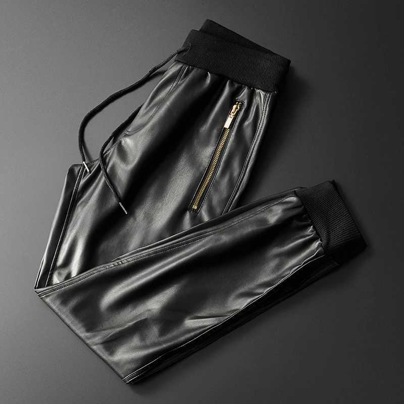 Mens Leather Pants Superior Quality Elastic Waist Jogger Pants PU Leather Motorcycle Trousers Bikers Pants W250819