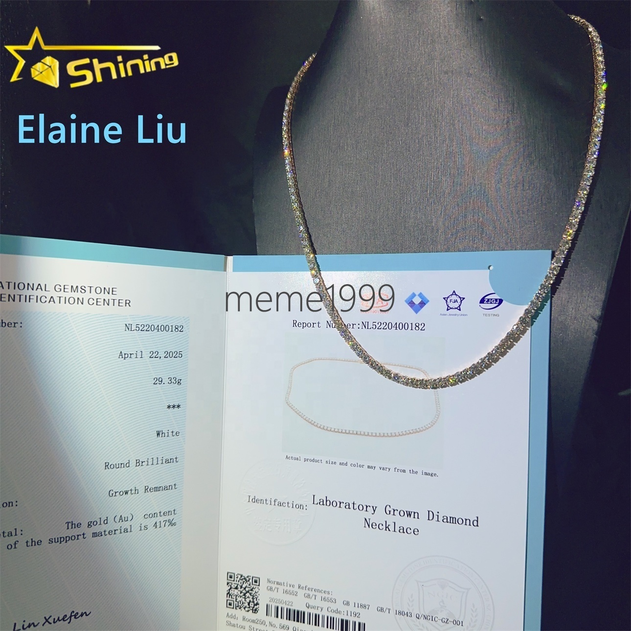 3mm Custom Luxury 10K Real Solid Gold Hip Hop Necklace Lab Grown Diamond-hpht Tennis Chain