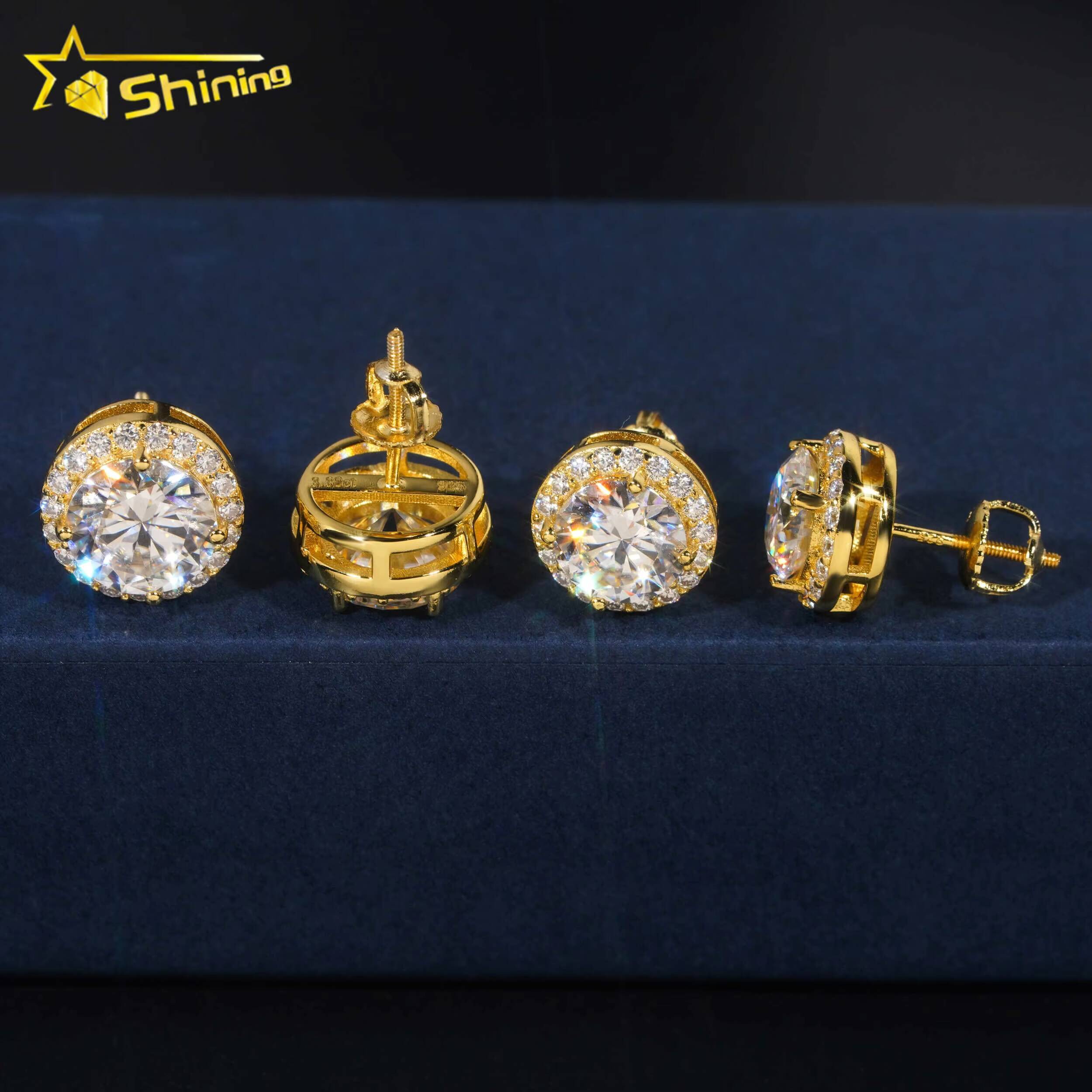 Hot Selling Hip Hop Style 6.5MM 8MM 9MM 925 Silver Halo Design Moissanite Diamond Stud Earrings