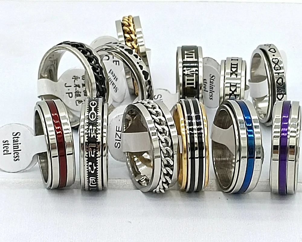 Wholesale Bulk Lots 30pcs/lot Male Spinner Ring Rotate Stainless Steel Men Fashion Spin Ring Punk Jewelry Party Gift 250815