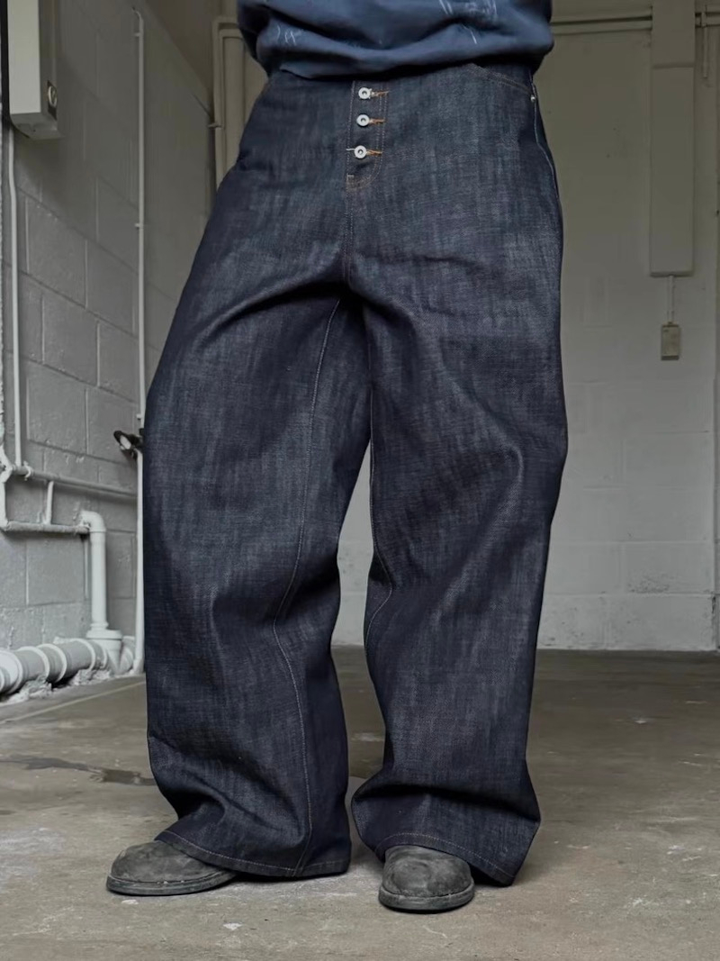 MIJKO High Street Cleanfit Drak Blue Jeans for Men and Women Straight Vintage Casual Denim Trousers ZJ089
