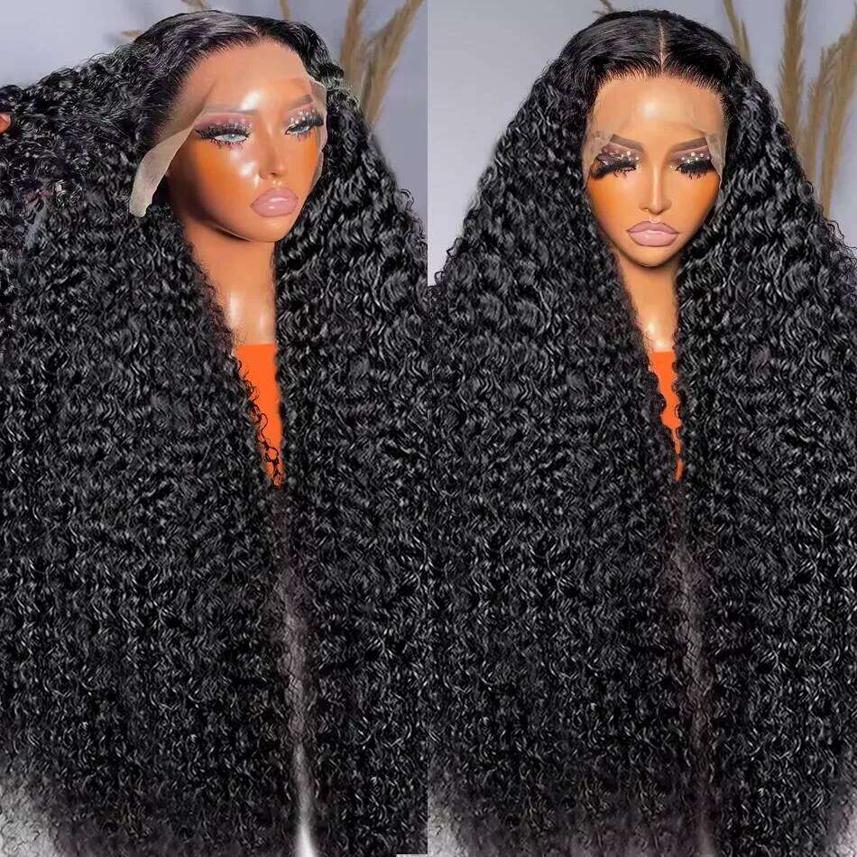 300% Deep Frontal Wig Curly 13X6 HD Front 250% Water Wave Full Human Hair Lace Wigs 30 40 Inch