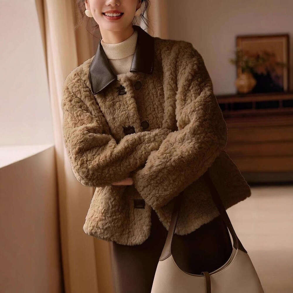 Fashion Splicing Berber Fleece Coat Women's Jacket Plush Thicken Loose Outerwear 2024 New Winter Female Clothes