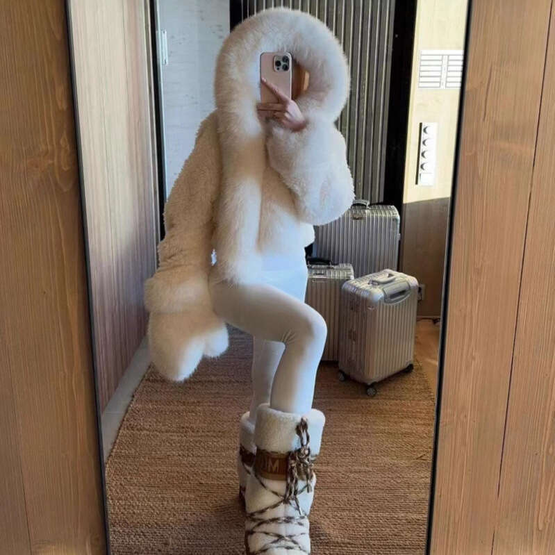 Faux Fur Coats Hooded Cropped White Black Faux Fur Coat Woman Clothing Fluffy Fur Jacket Winter Outerwears