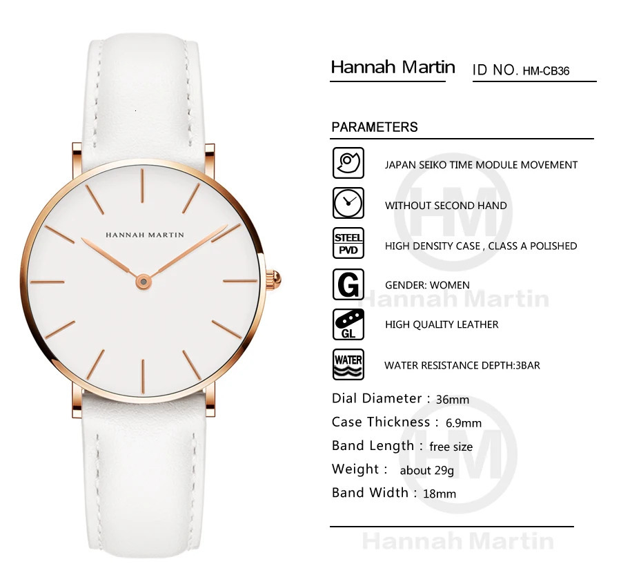 Hannah Martin Japan Quartz Movement Women Fashion Watch Leather Strap Lady Wristwatches Waterproof Clock relogio feminino 250819