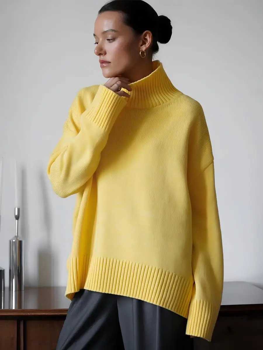 Blubelle Autumn Winter Womens Oversized Turtleneck Sweater Casual Warm Solid Basic Loose Knitted Jumper Pullover XJ250819