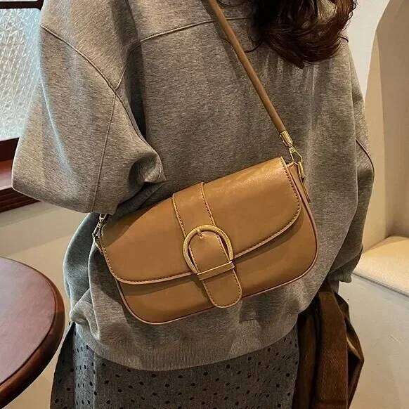 Summer Trendsetter Semi Round Saddle Shoulder Bag Vintage Style With Stylish Belt Buckle Premium Leather Messenger