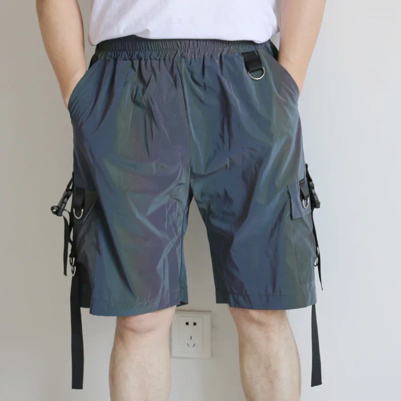 Men's Shorts Trendy Brand Design Colorful Reflective Cargo For Men Summer Loose High Street Hip-Hop Wide-Leg Five-Point Pants