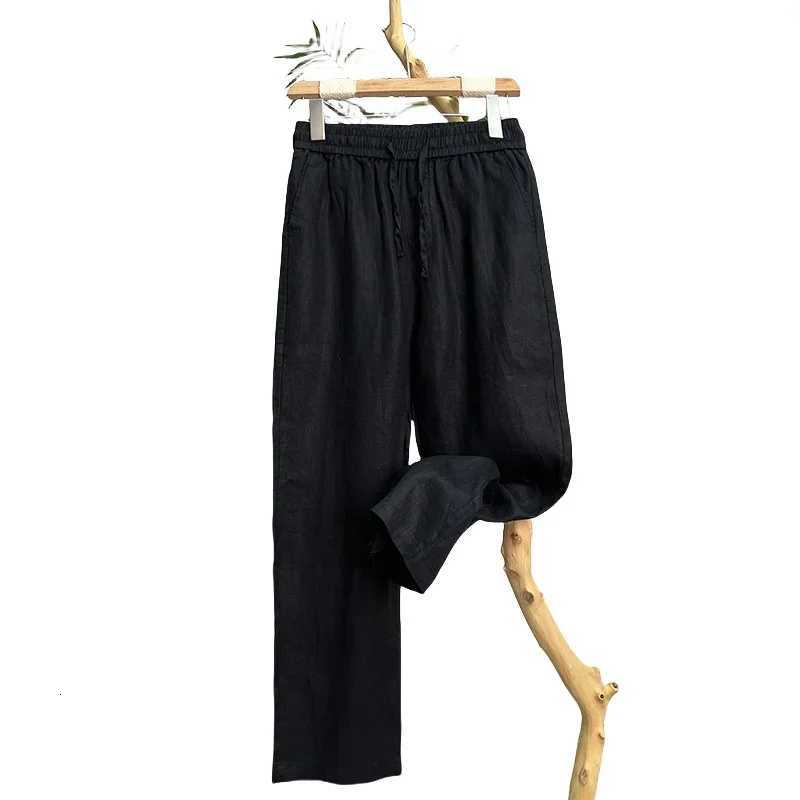 100% Linen Natural Pure Skin Breathable Summer Pure Color Fashion Linen Slim Fit Men Loose 00% Linen Straight Flax Casual Pants W250819