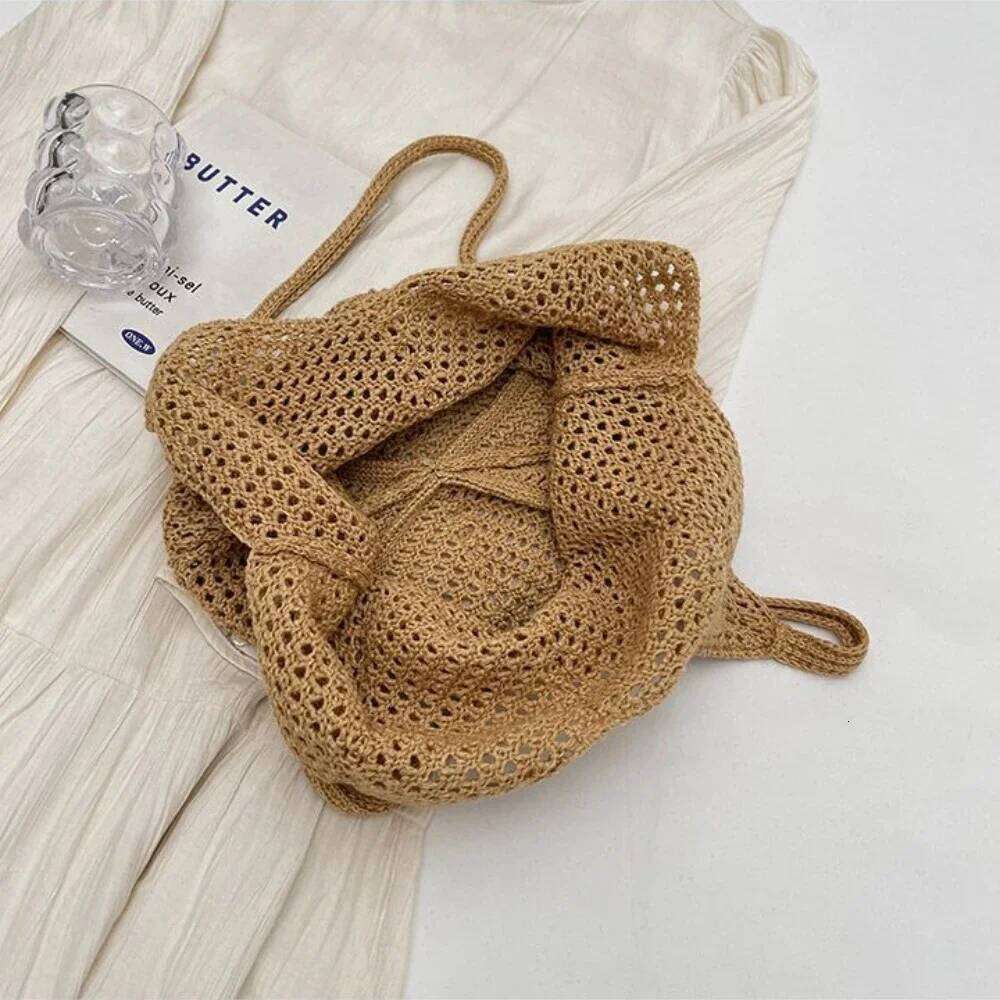 Fashion Women's Hollow Woven Shoulder Bags Large Capacity Knitting Underarm Solid Crochet Tote Handbag Summer Mesh Beach Bag