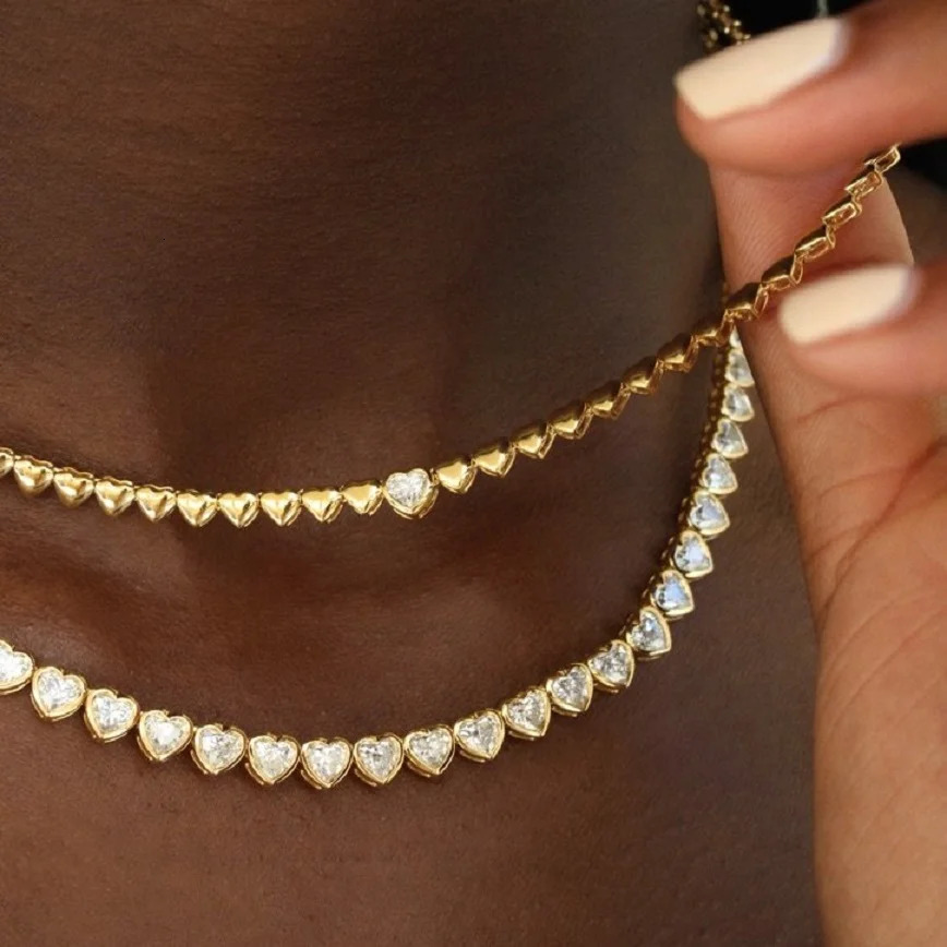 High Polish Shiny Heart Shaped Charm Tennis Chain 16 Inches Fashion Necklace Valentines Gift Jewelry 250815