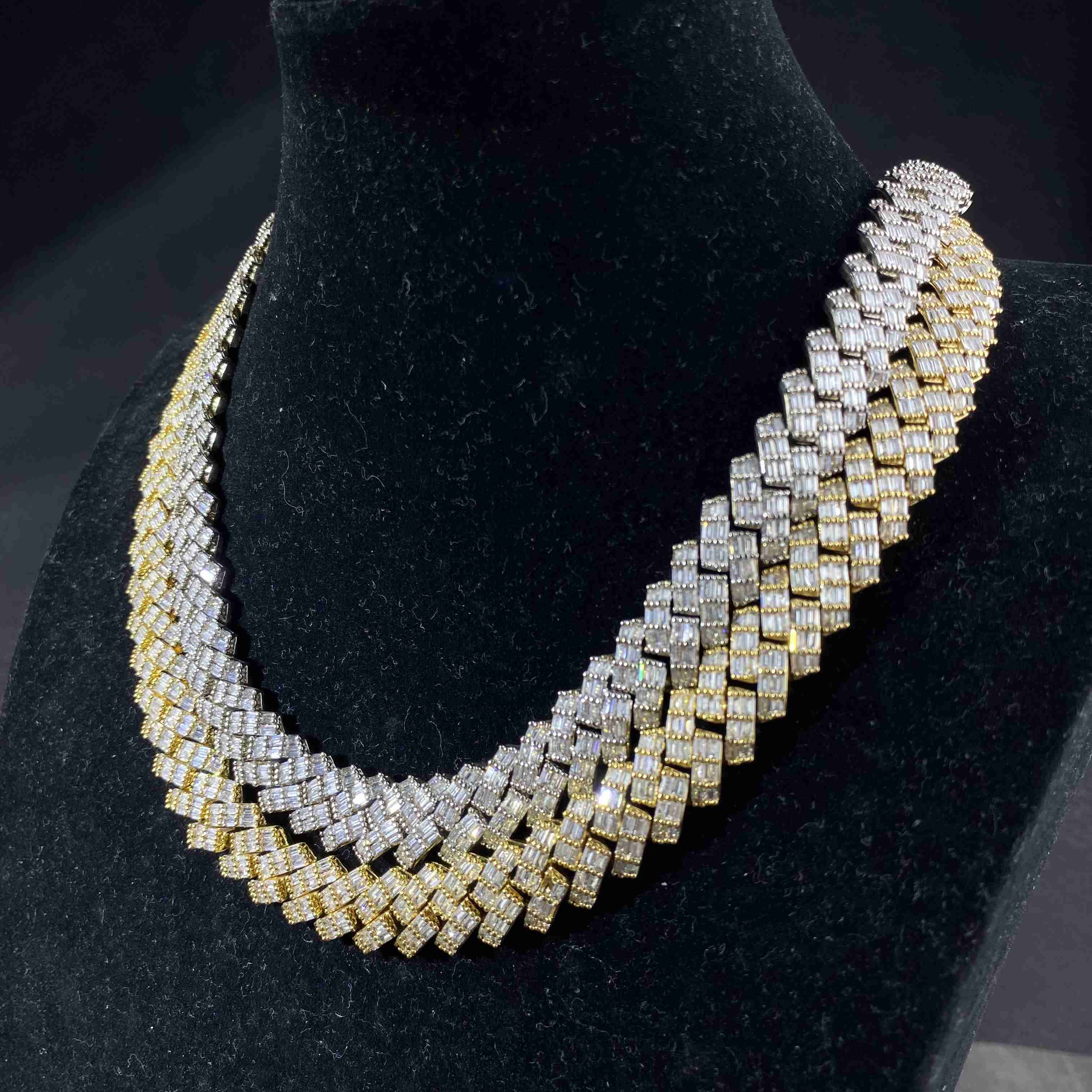 Wholesale Hop Diamond Cuban Link Necklace Baguette CZ Chain Iced Out Prong Cuban Link Chain Fashion Men Jewelry
