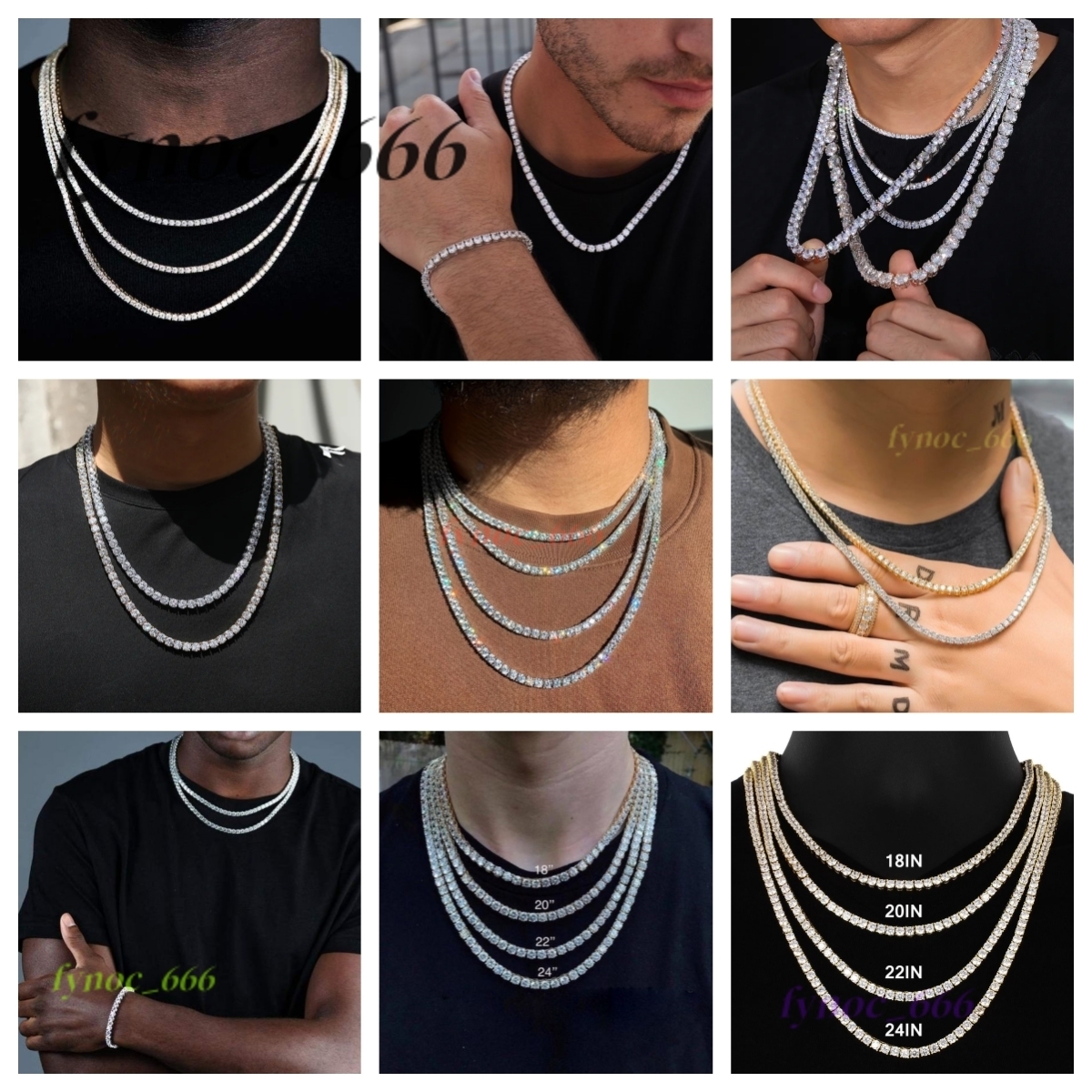 Silver Gold Custom Jewelry Hip Hop Bling VVS1 3MM 4MM 5MM 6.5MM Ice Out Diamond Moissanite Tennis Chain