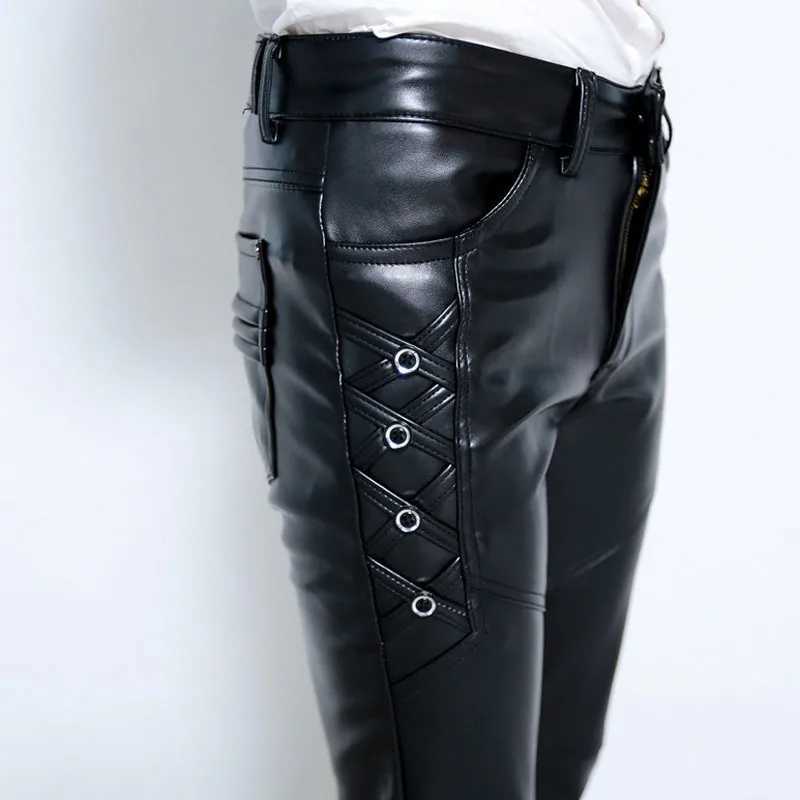 2025 Fall Winter Men Fashion Motorcycle Leather Pants Slim Fit Skinny PU Leather Trousers W250819