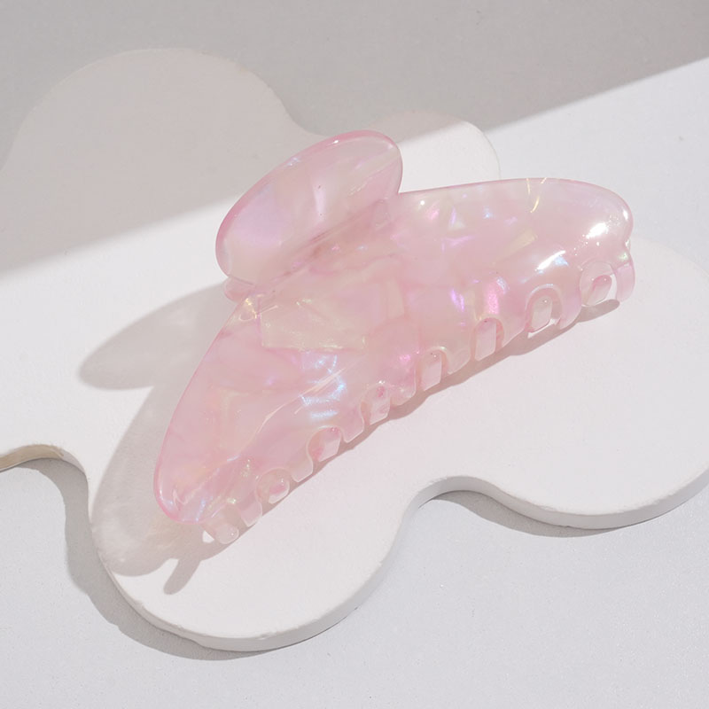 Korean-style checkered acetic acid hairpin with large, gradient striped design and shark-shaped clip