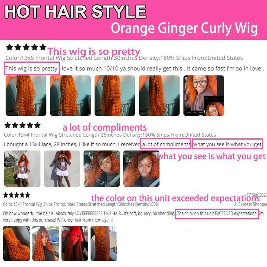 Orange Ginger Curly Wigs For Women 30Inch Deep Wave Frontal 13X4 13X6 HD Lace Front Human Hair Wig