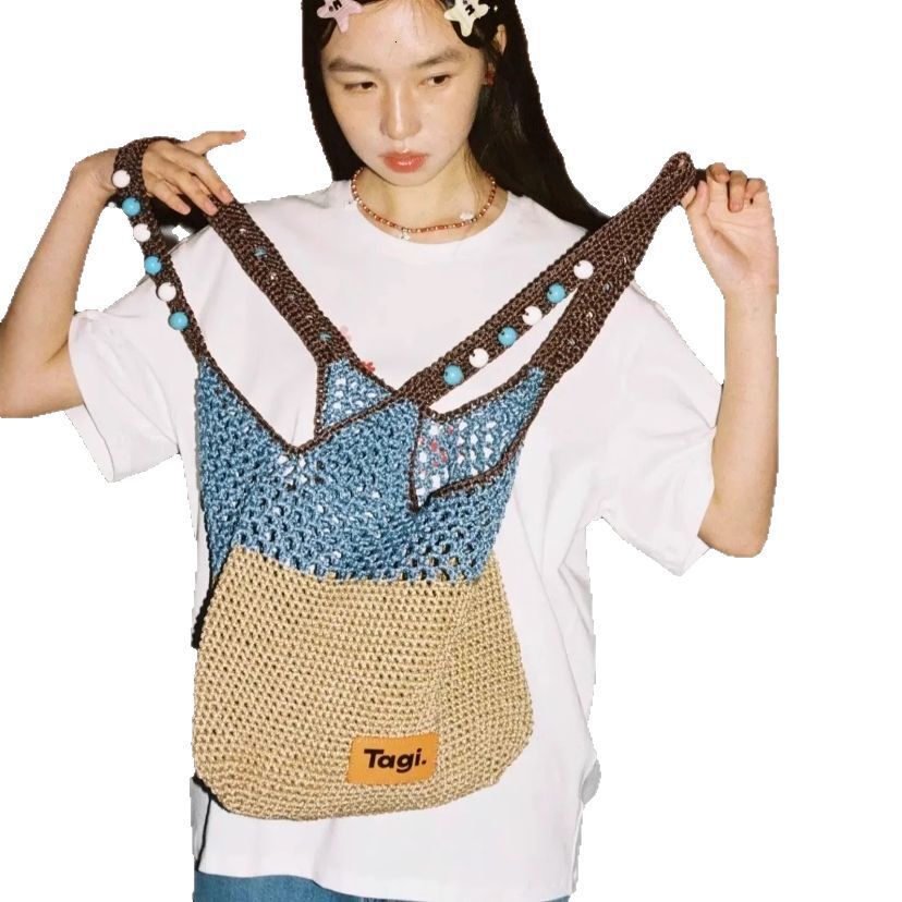 2025 Autumn New Handmade Wooden Bead Handbag Commuter Color Block Single Shoulder Woven Bag Women's Crossbody Bag Designer Bag Women's Shoul