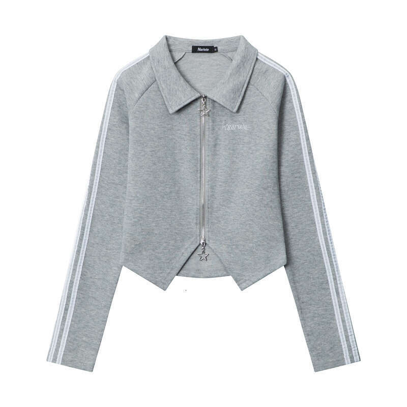 American Style New Design Turn-Down Collar Polo Shirt Hot Girl Short Top Double-Zipper B3