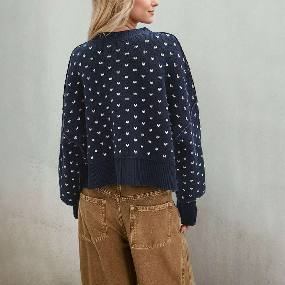 New Autumn Winter Women's Fashion Round Neck Knitted Sweater Short Loose Heart Peach Pullover B5