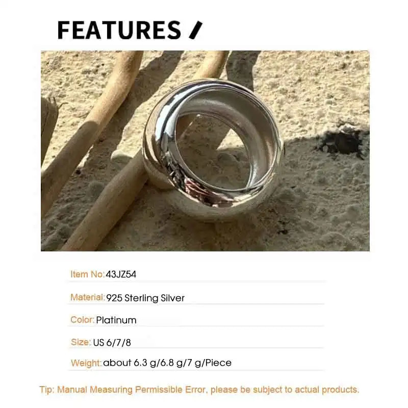 F.I.N.S Original Minimalist S925 Sterling Silver Smooth Plain Ring Texture Thumb Band Wide Thick Statement Finger Fine Jewelry 250815