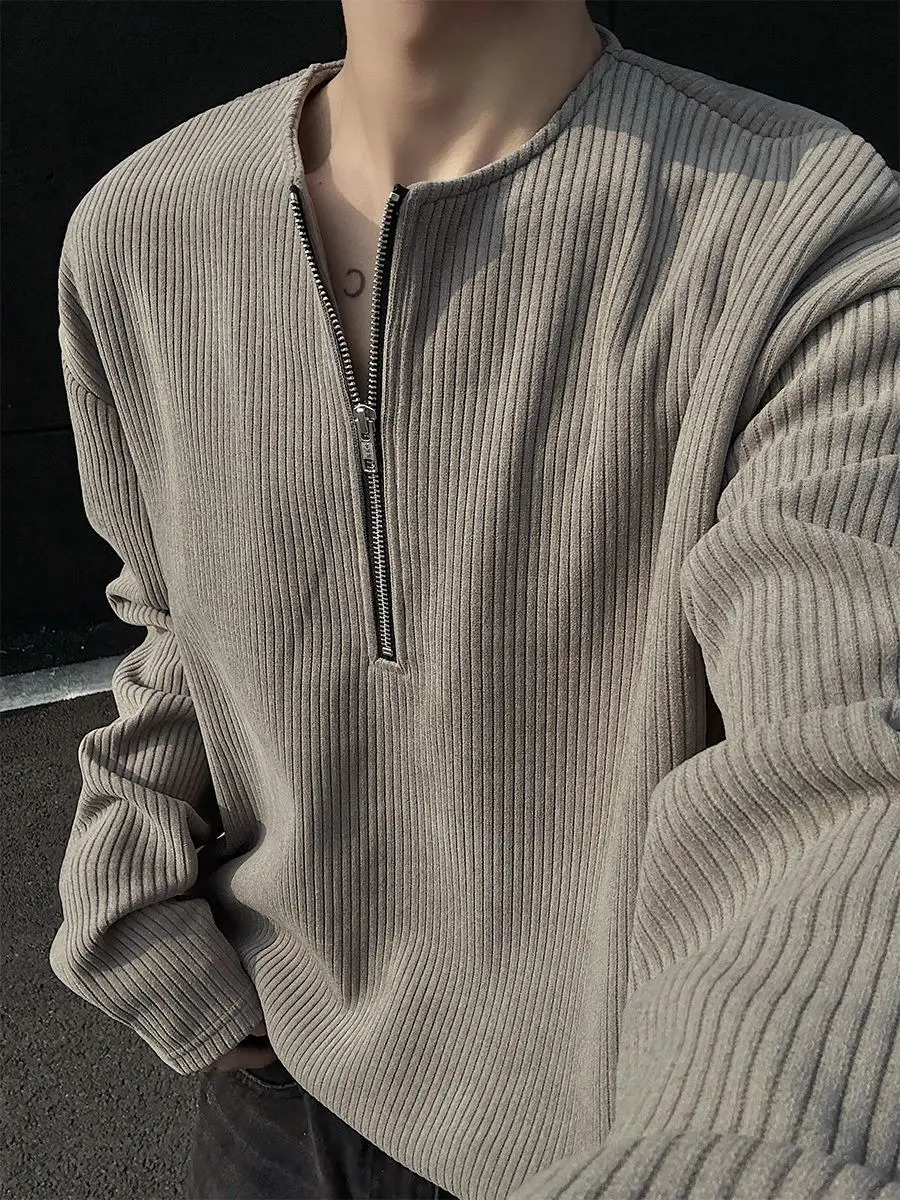 American Half-Zip Henley T-Shirt Mens Spring Autumn Long Sleeve Underwear Tough Guy Outfit Hoodie 250818