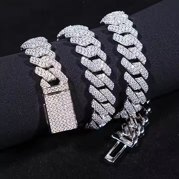 15MM SICGEM INT Wholesale Price Hip-Hop 925 Silver and Moissanite Necklace Punk Necklace Cuban Chain Ultra Thick Chain