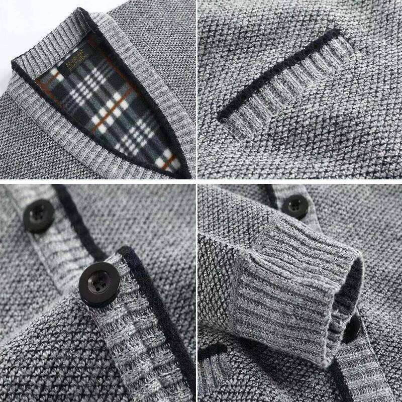 Winter Men's Jackets Vintage Wool V-Neck Knitted Sweater Coats Men Fleece Lined Warm Cardigan Clothing